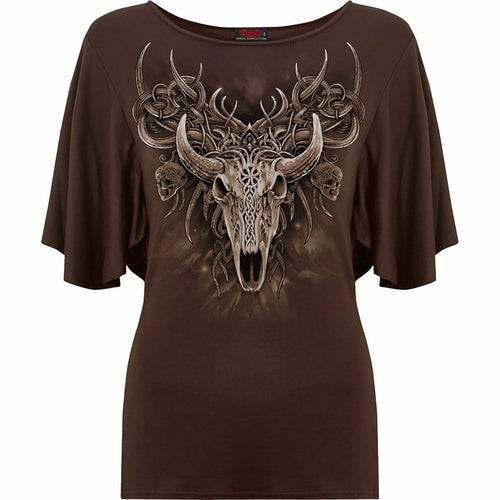 HORNED SPIRIT - Boat Neck Bat Sleeve Top Chocolate