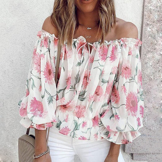 Printed Chiffon Blouse Off-shoulder