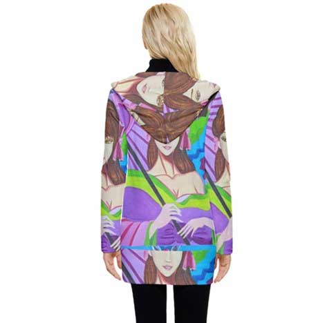 Sixties Inspired Graphic Coats Button Up Hooded Coat