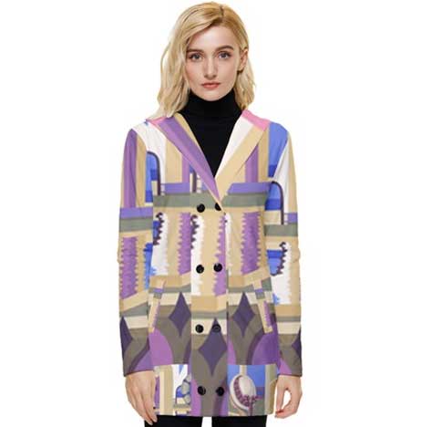 Graphics Sixties Inspired Button Up Hooded Coat