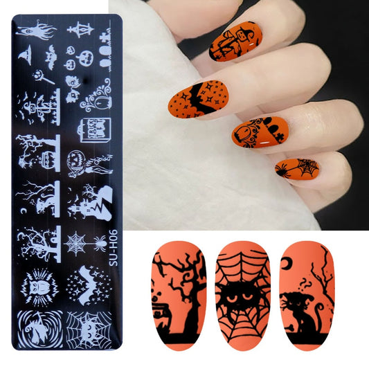 Halloween Theme Nail Stamping Plates Pumpkin Skull Bat Spider Design Stamp Templates DIY Printing Stencils Halloween Nails Tools