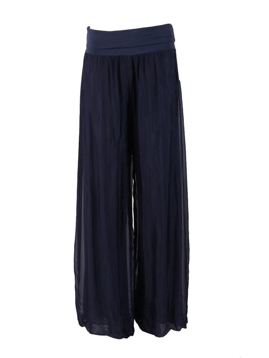 Navy 'Donna' Italian Silk Palazzo Pant