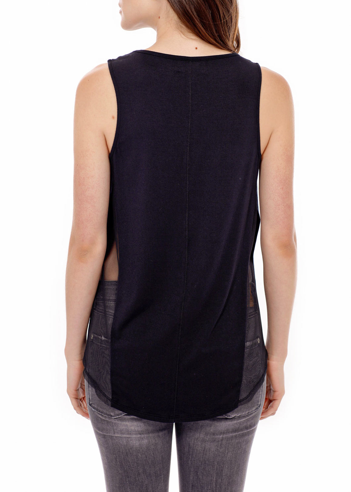 Women's Sleeveless Tulle Contrast Tank Top