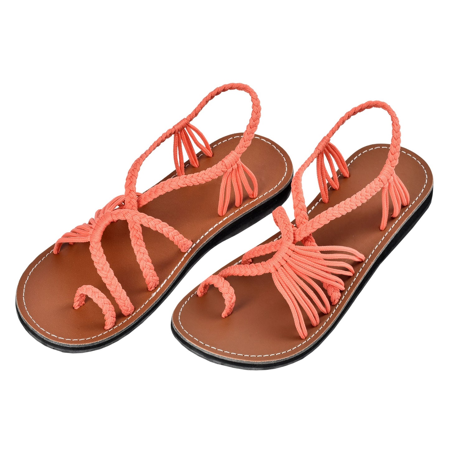 Markerandhands Handwoven Rope Flat Sandals For Women Tour Salmon size