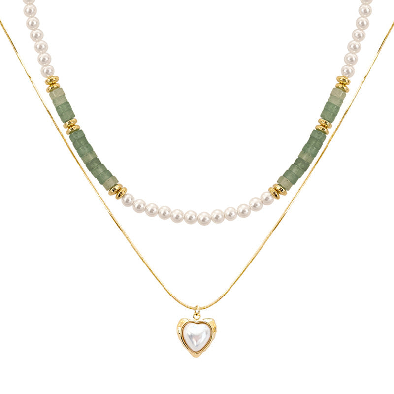 Real Gold Plating New Chinese Jade Love Pearl Double-layer Necklace