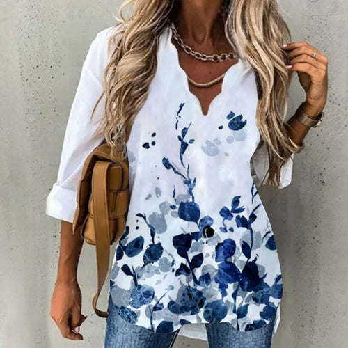 Wave Collar Shirt Printed Long-sleeved Tops