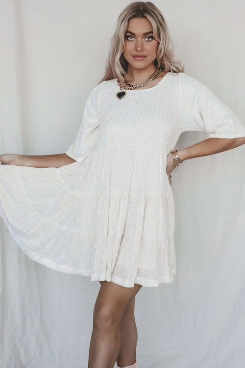 Round Neck Short Sleeve Glitter Dress