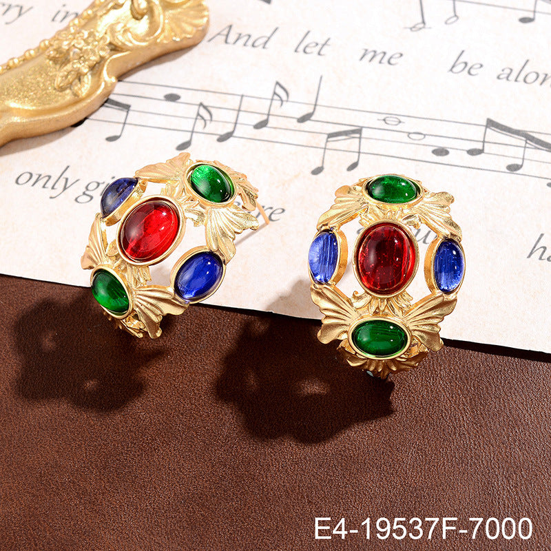 Exquisite Retro Copper Plating Inlaid Zirconium Color Court Style Earrings