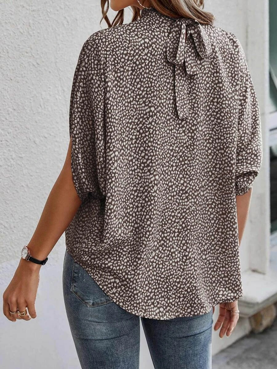 Casual Fashion Printed Split Batwing Sleeve Top