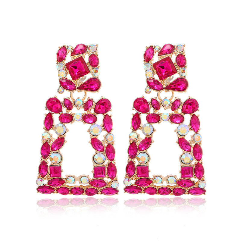 Set Rose Red Geometric All-match Earrings For Women