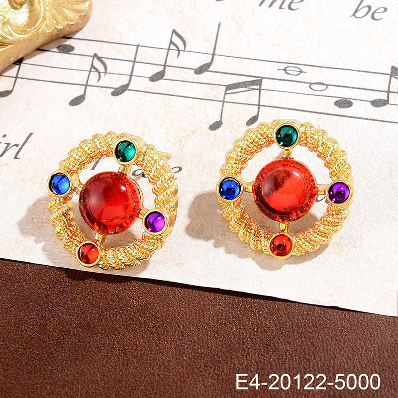 Exquisite Retro Copper Plating Inlaid Zirconium Color Court Style Earrings