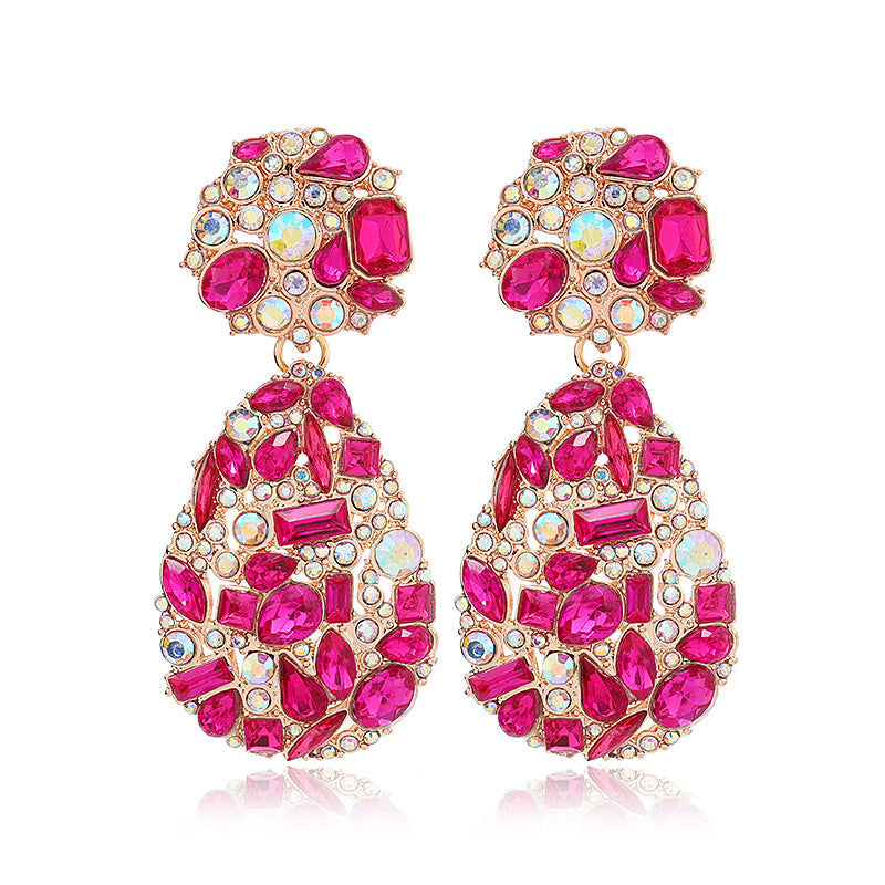 Set Rose Red Geometric All-match Earrings For Women