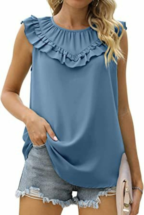 Sleeveless Chiffon Blouse with Elegant Pleats