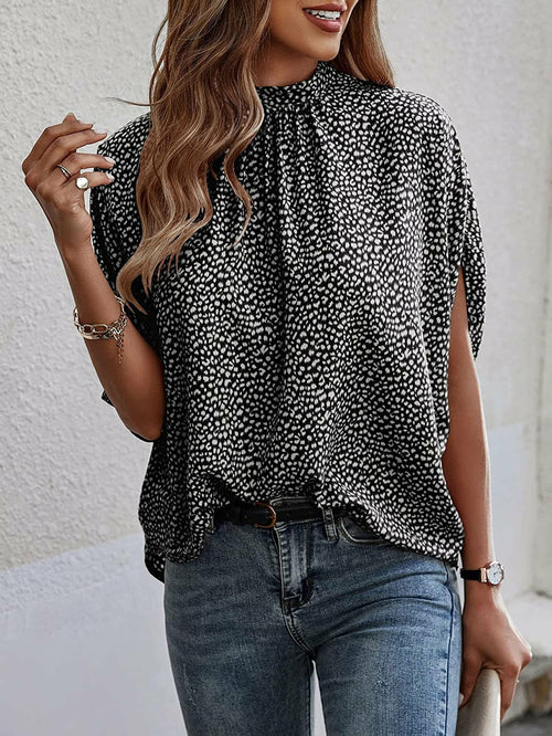 Casual Fashion Printed Split Batwing Sleeve Top