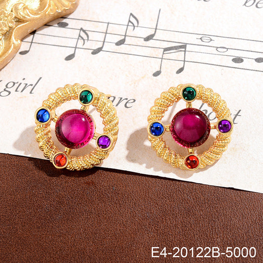 Exquisite Retro Copper Plating Inlaid Zirconium Color Court Style Earrings