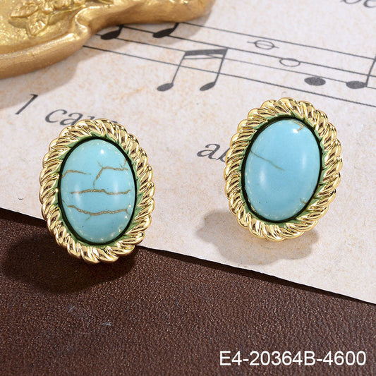 High-grade Retro Style Copper Plating 18K Turquoise Earrings