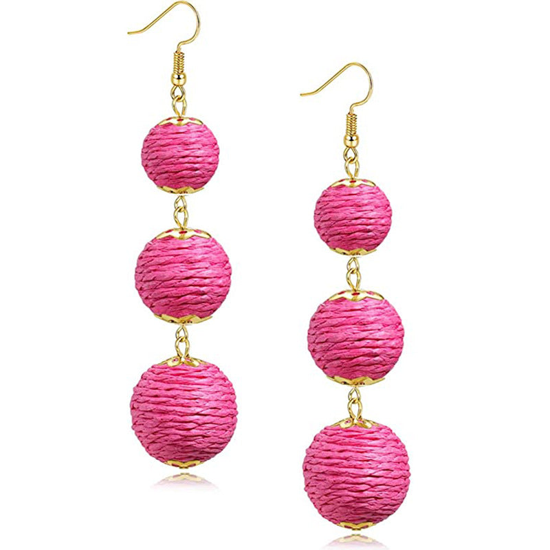 Set Rose Red Geometric All-match Earrings For Women