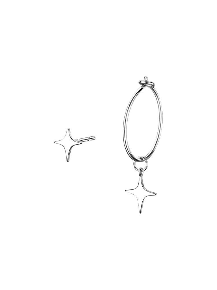 925 Sterling Silver Needle Asymmetric Star Ear Studs Women