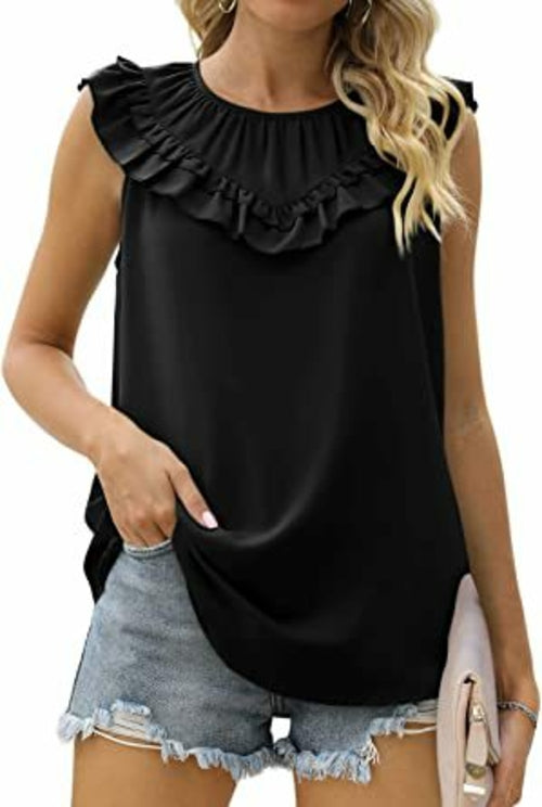 Sleeveless Chiffon Blouse with Elegant Pleats