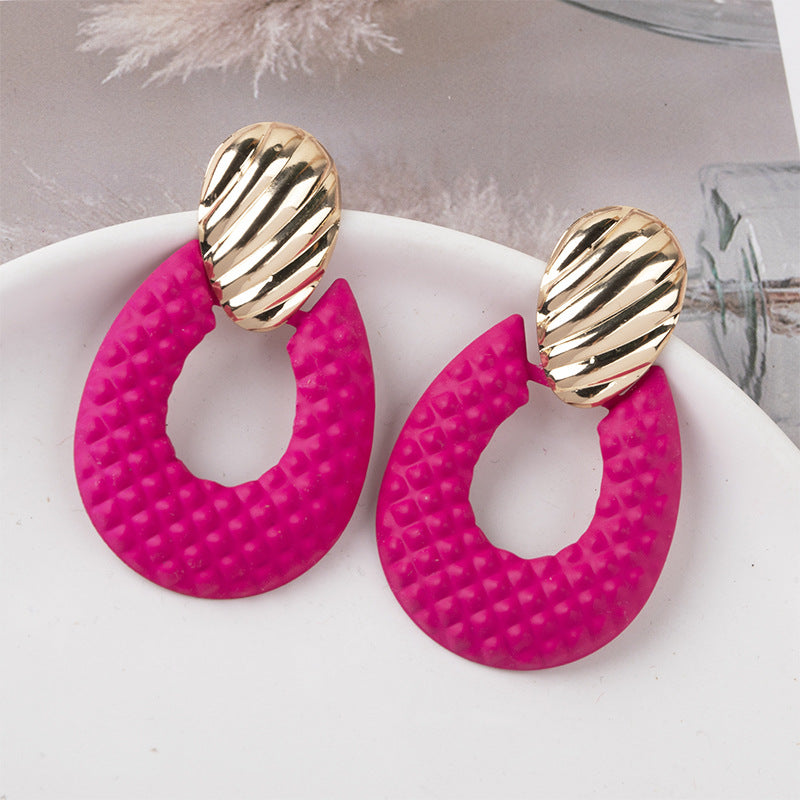 Rose Red Geometric All-match Holiday Earrings For Summer