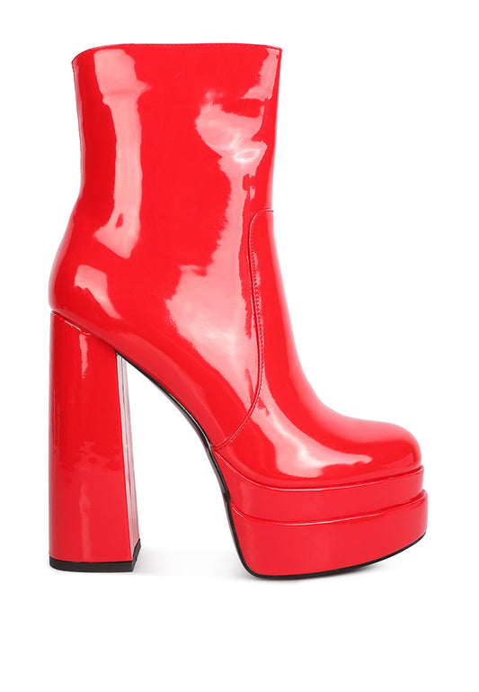 bander patent pu high heel platform ankle boots