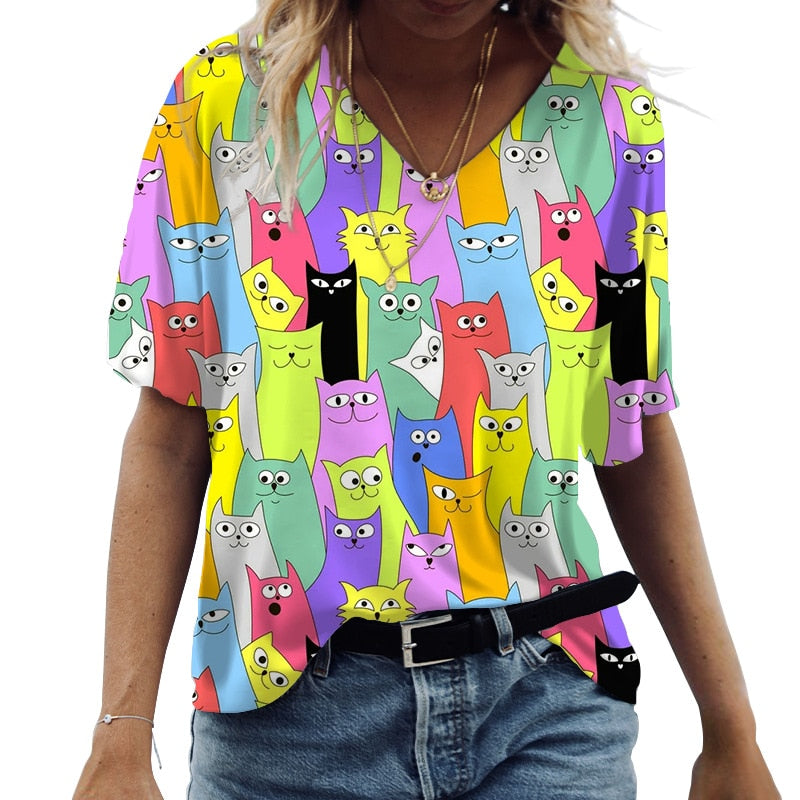 Women's Cat Printed Tops