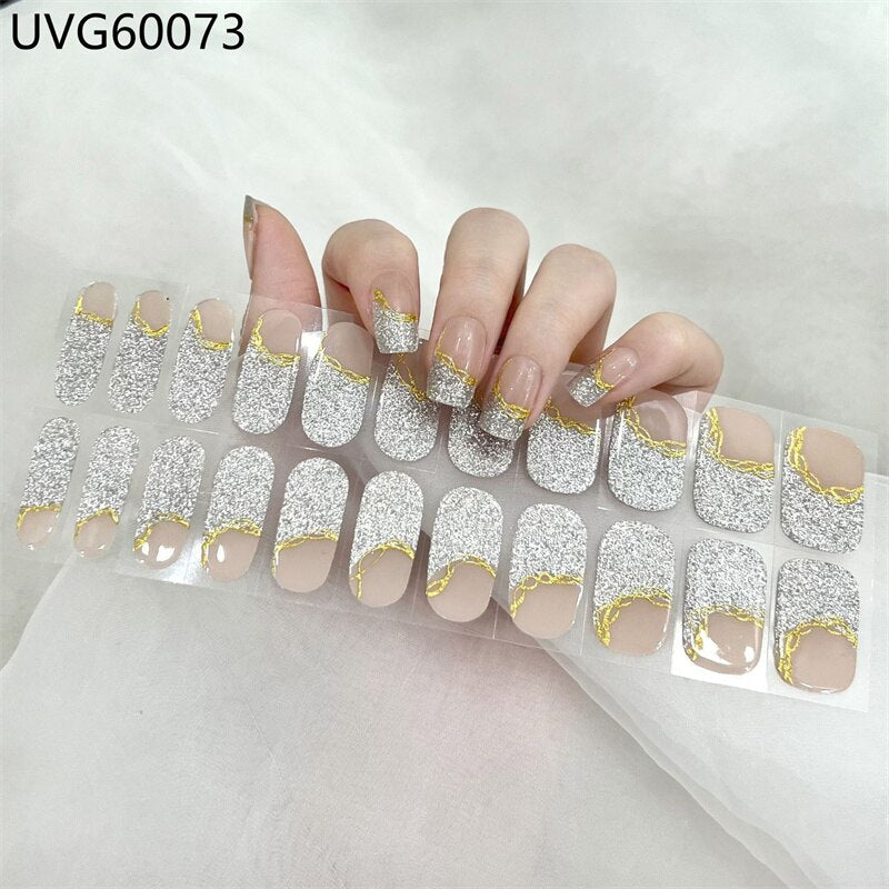 Semi-Cured Gel Nail Patch Simple Color Adhesive Waterproof Long Lasting Halloween Nail Stickers UV Lamp Need Nail Decoration