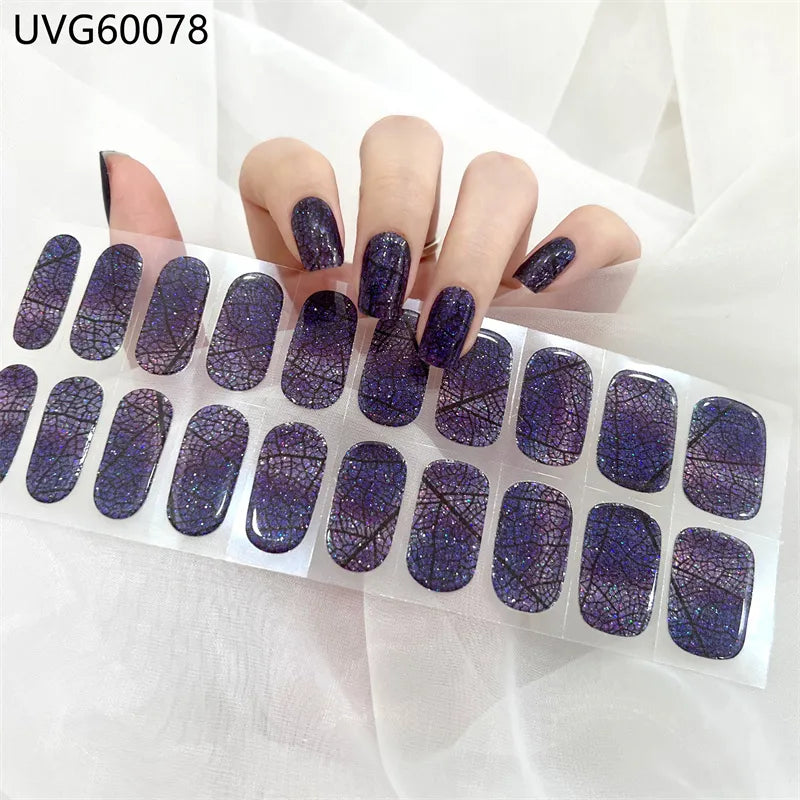 Semi-Cured Gel Nail Patch Simple Color Adhesive Waterproof Long Lasting Halloween Nail Stickers UV Lamp Need Nail Decoration