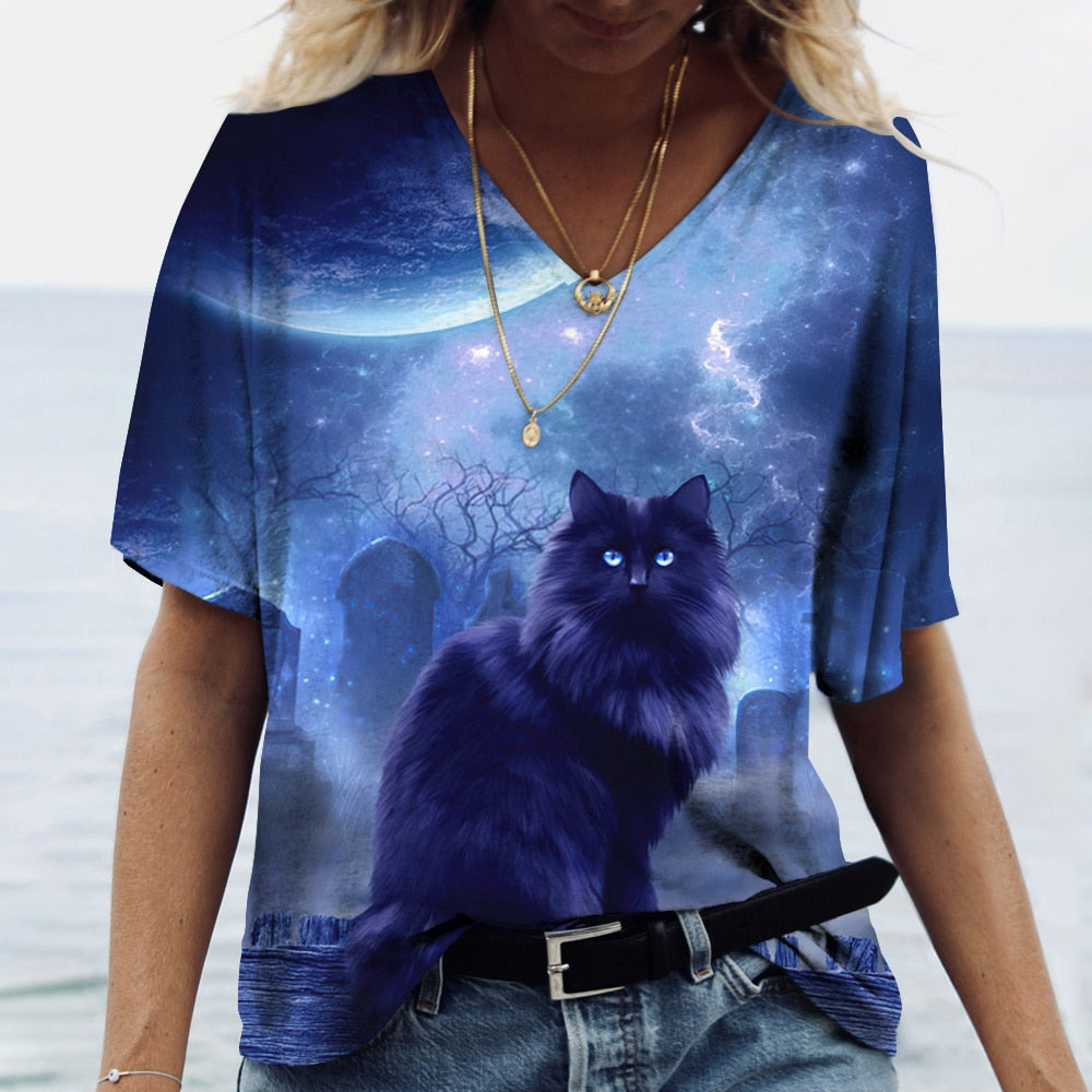 Women's Cat Printed Tops