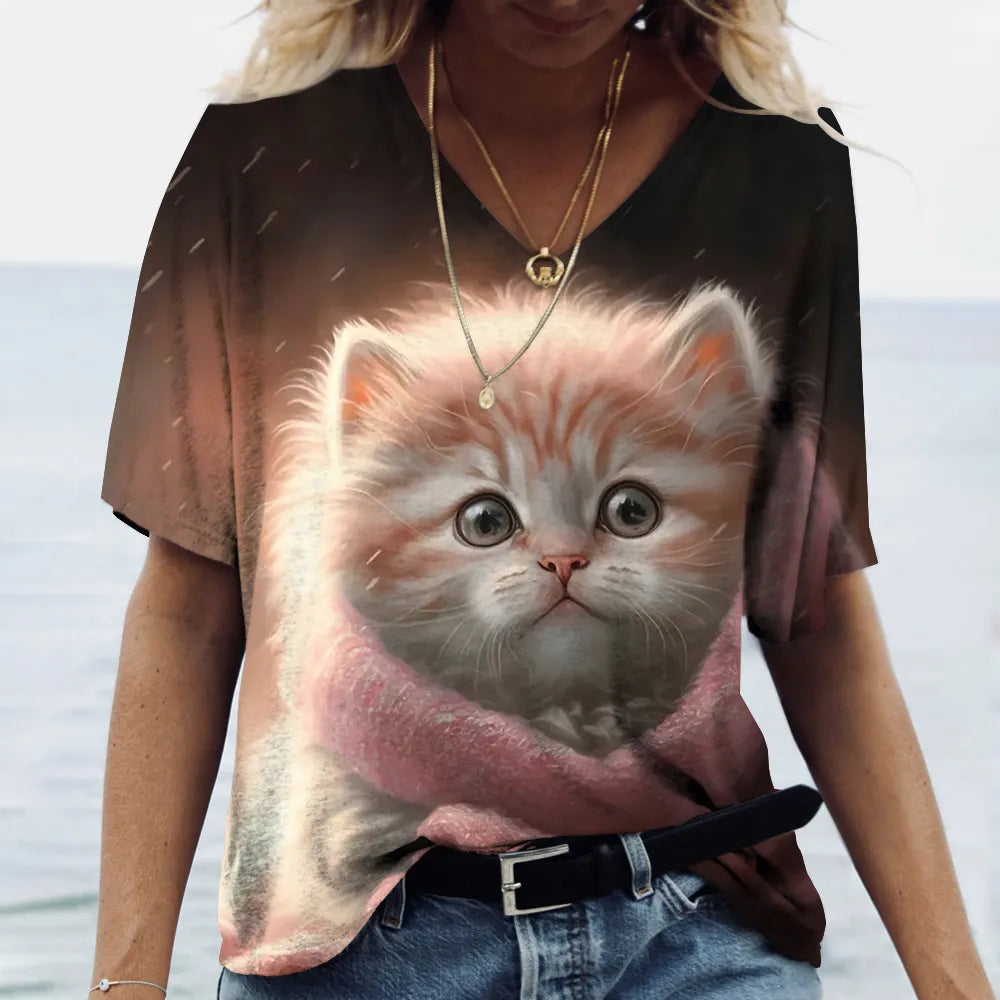 Women's Cat Printed Tops