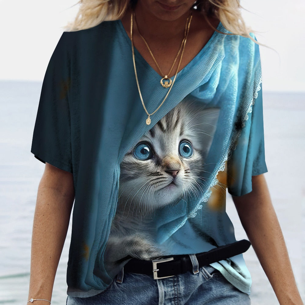 Women's Cat Printed Tops