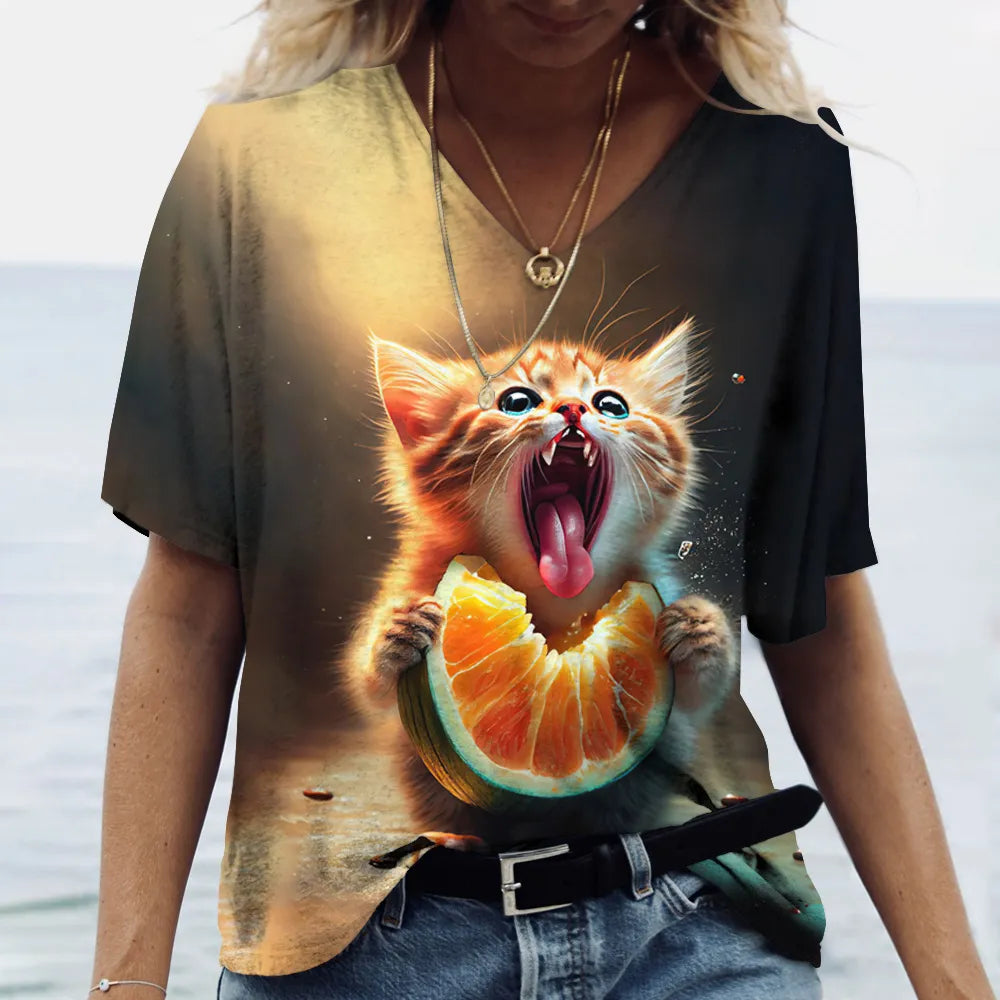 Women's Cat Printed Tops