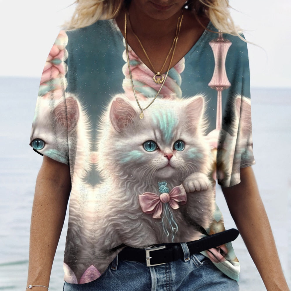 Women's Cat Printed Tops