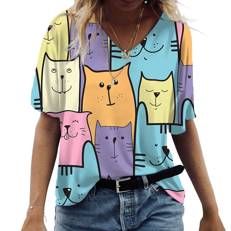 Women's Cat Printed Tops