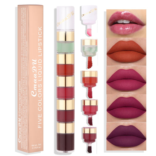 5 In 1 Matte Lipstick Kit Combo  Velvet Sexy Red Lip Tint