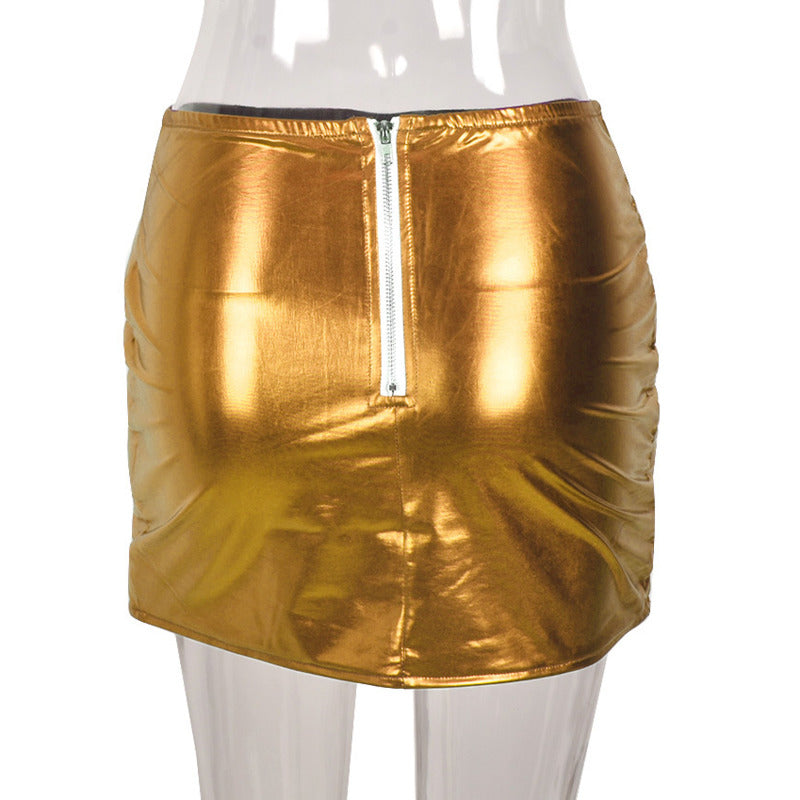 Gold Women's Puffer Skirt Metallic Shiny Quilted Mini A-line Skirts