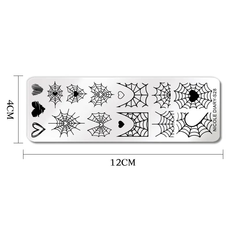 NICOLE DIARY Halloween Nail Art Stamping Plate Drawing Template Butterfly Heart Wave Line Image Stencil Mold Nail Printing Tools