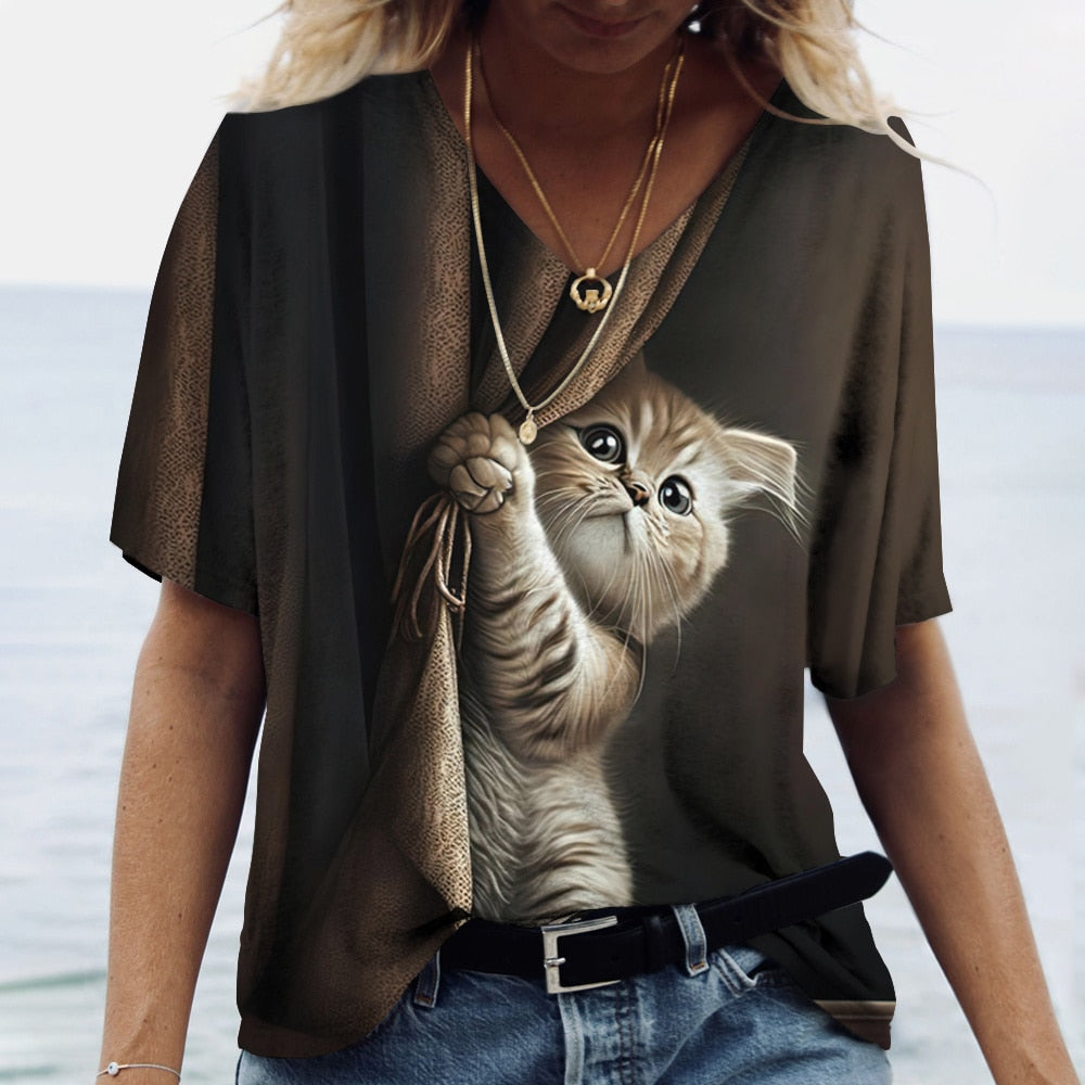 Women's Cat Printed Tops