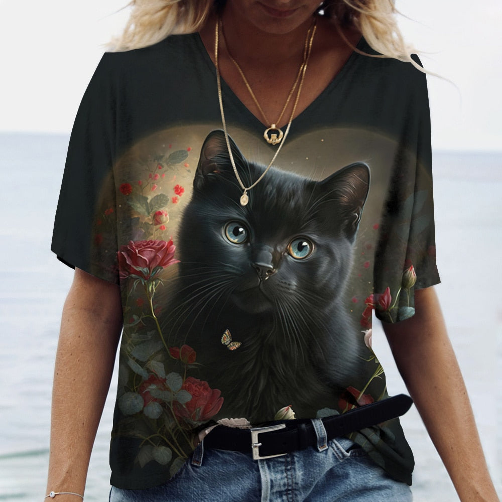 Women's Cat Printed Tops