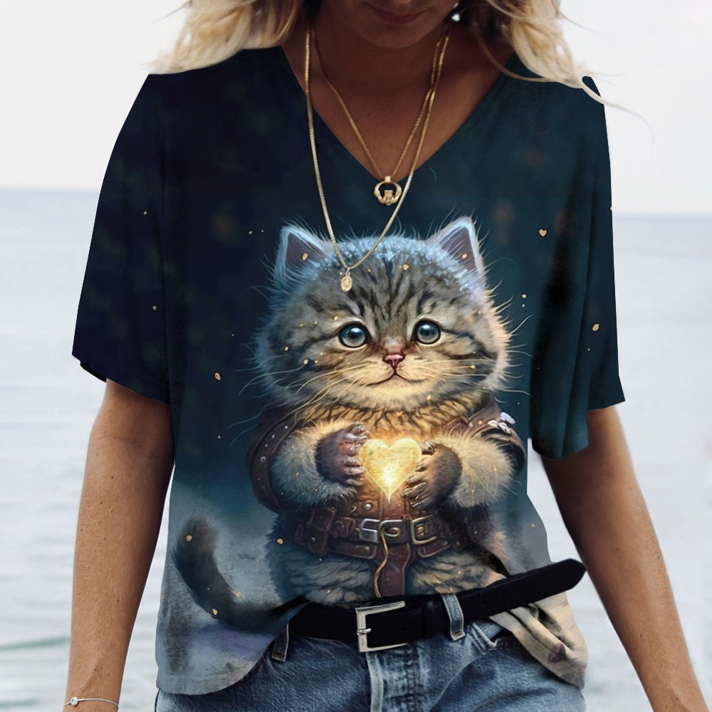 Women's Cat Printed Tops