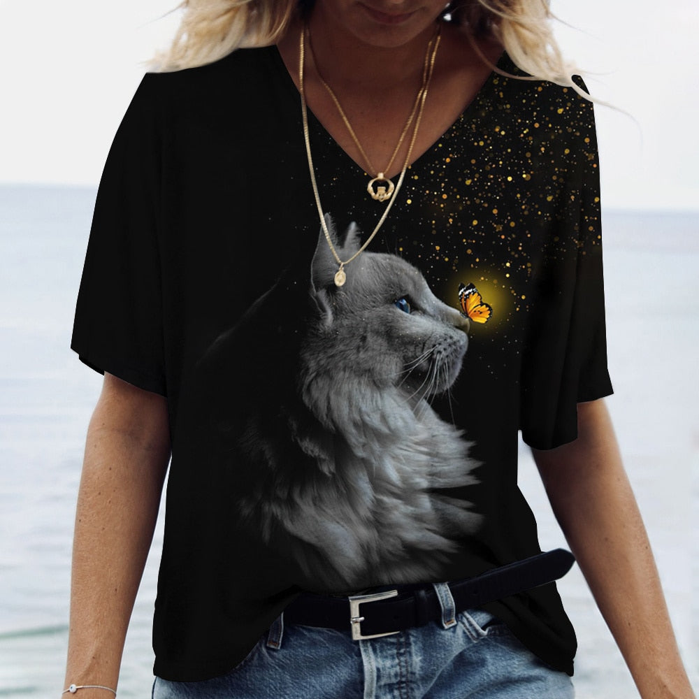 Women's Cat Printed Tops