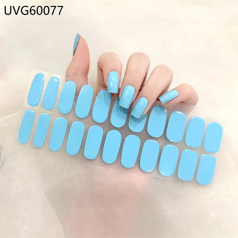 Semi-Cured Gel Nail Patch Simple Color Adhesive Waterproof Long Lasting Halloween Nail Stickers UV Lamp Need Nail Decoration