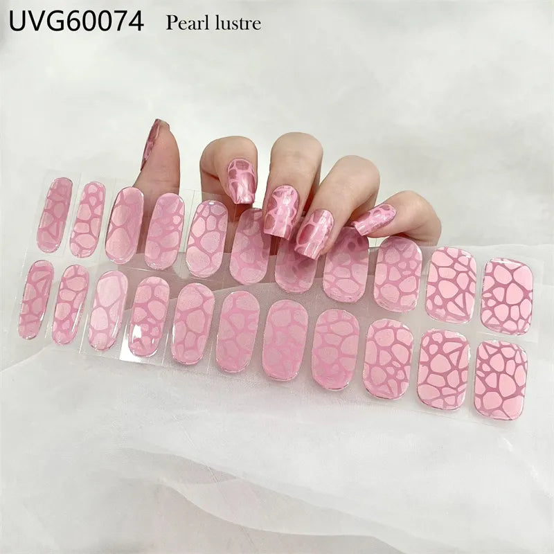 Semi-Cured Gel Nail Patch Simple Color Adhesive Waterproof Long Lasting Halloween Nail Stickers UV Lamp Need Nail Decoration