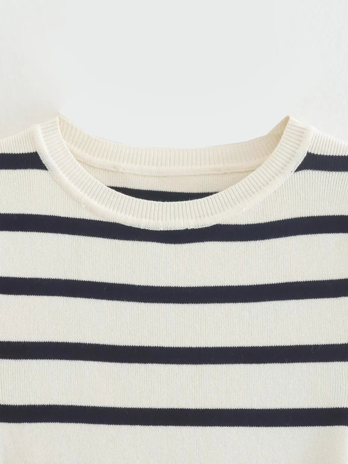 Striped Crop T Shirt Knitted Elastic Slim Casual Top