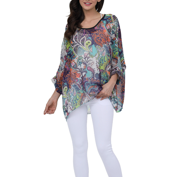 Womens Summer Floral Beach Tunic Top