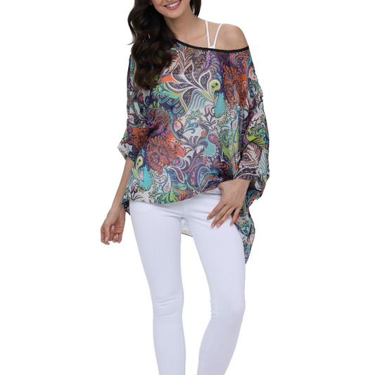 Womens Summer Floral Beach Tunic Top