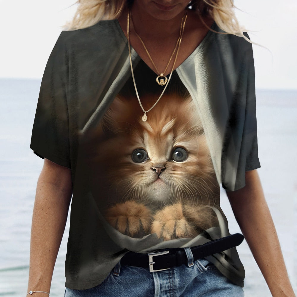 Women's Cat Printed Tops