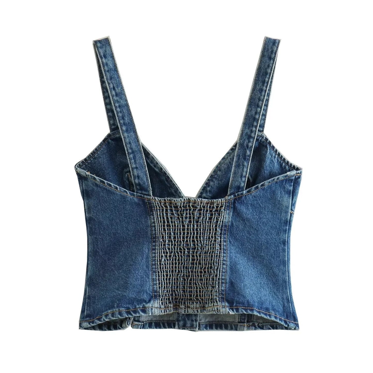 Sexy Spicy Girl Style Sheath Denim Camisole with Single Breasted