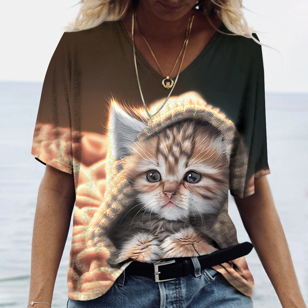 Women's Cat Printed Tops