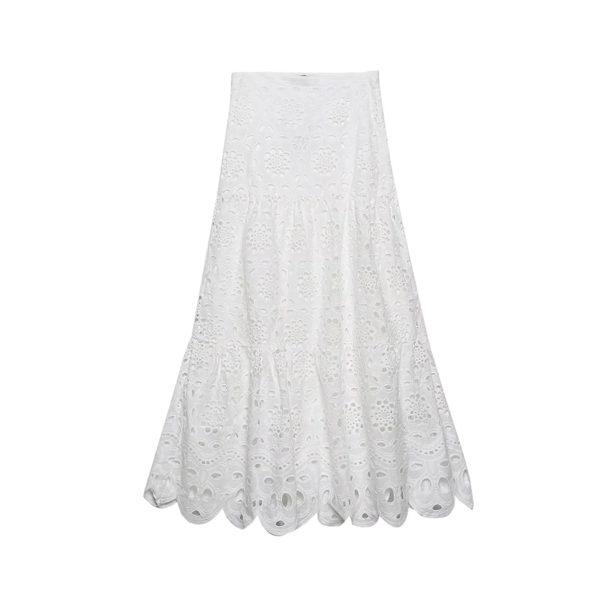 White Lace Dress Set Hollow Out Embrodery Shirt Skirt 2 Pcs Set